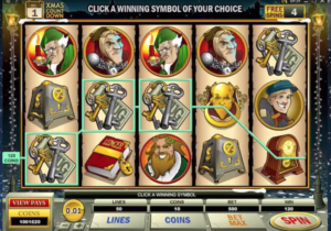 A view of the Scrooge online slot - by Microgaming.